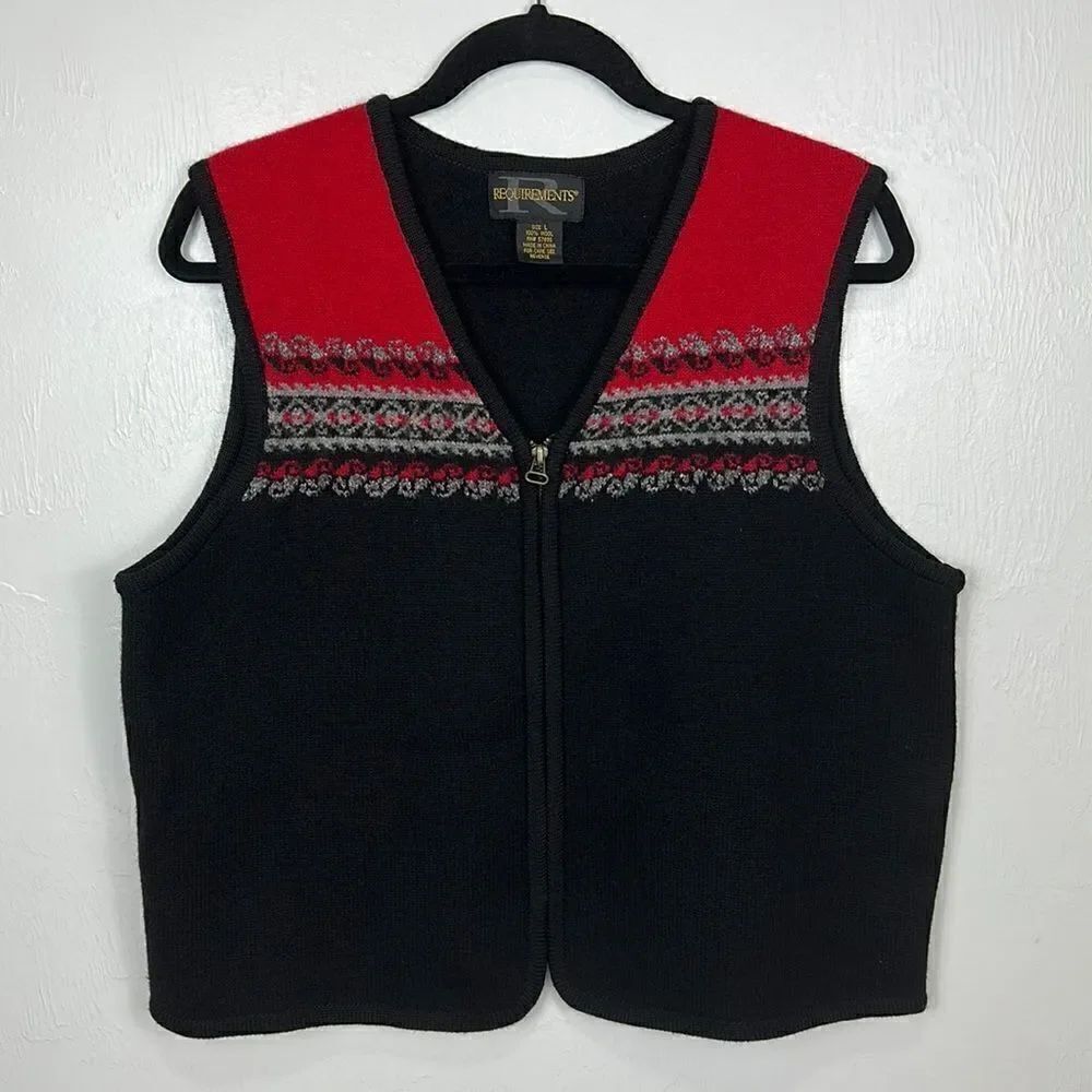 Requirements Vintage Wool Zip Up Sweater Vest Size L